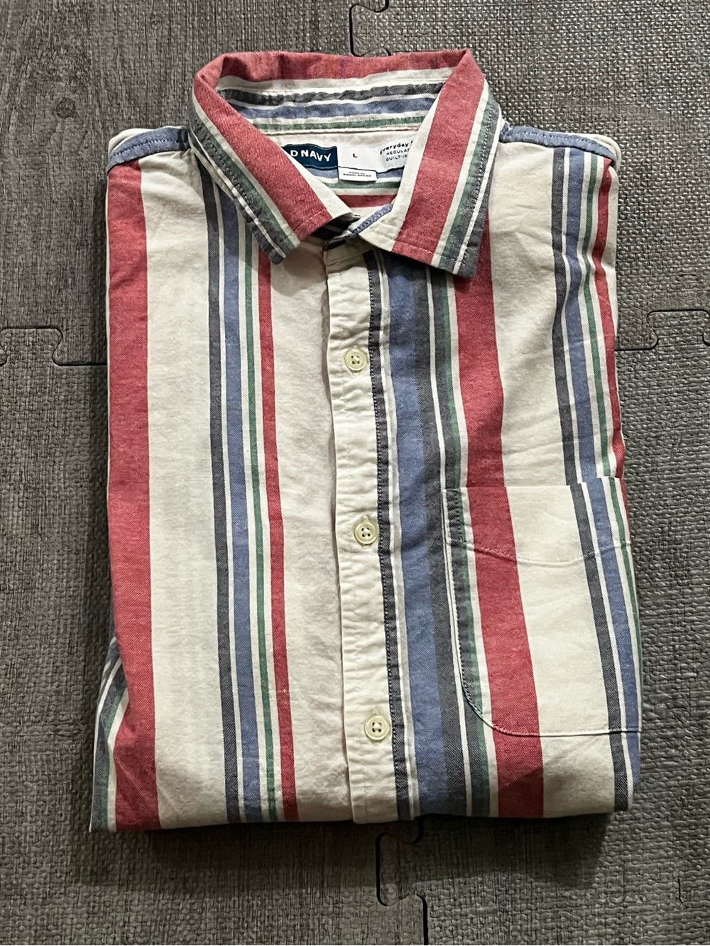 Old Navy Men’s L White Striped Woven Cotton Short Sleeve Button-Up Shirt